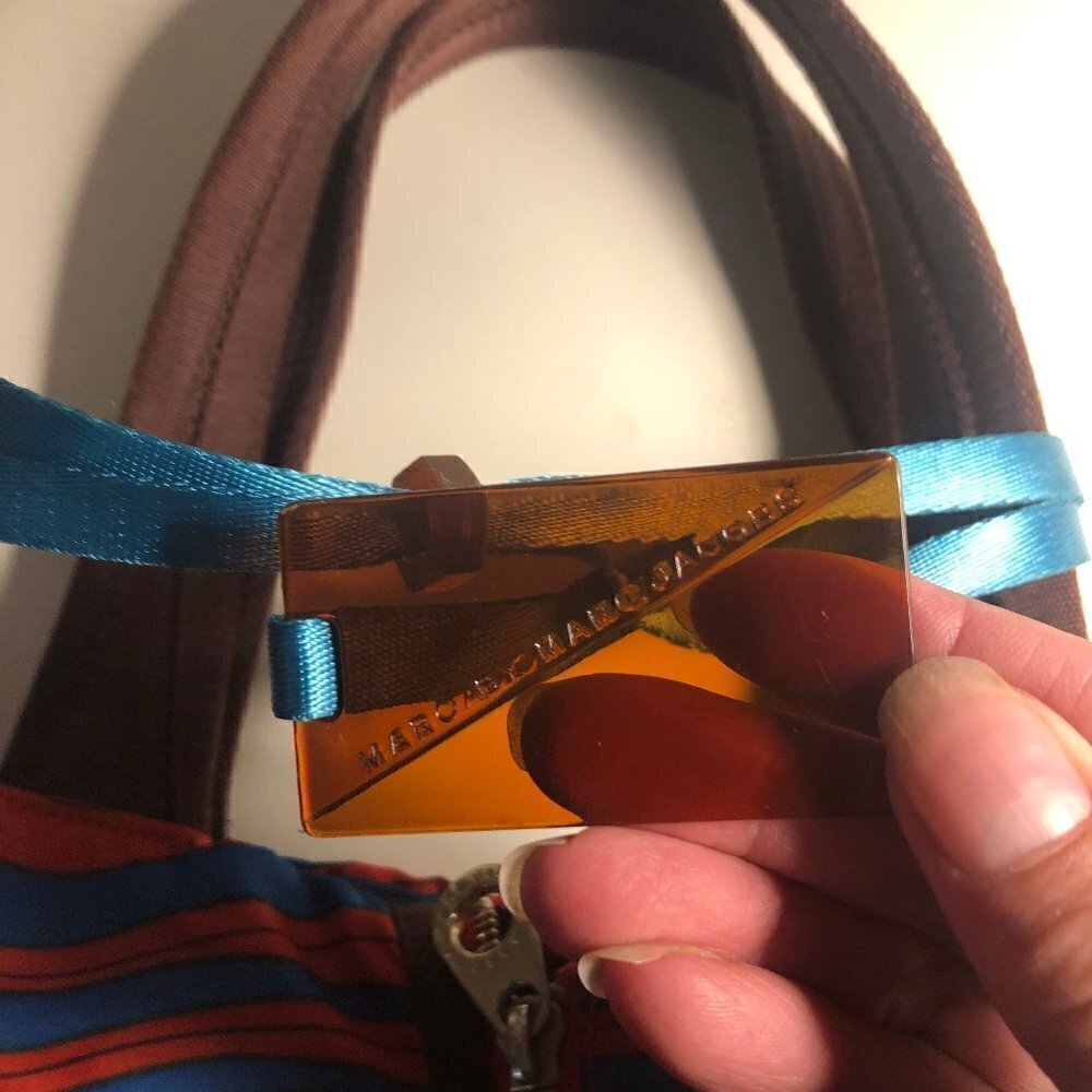 Marc By Marc Jacobs Striped Tote Shoulder Bag Blue Orange Zip Boho Designer 2614 - Picture 4 of 9